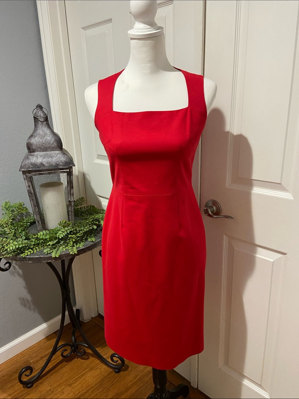 Banana Republic Red Square-Neck Midi Sheath Dress